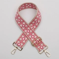 Pink and beige ethnic style wide woven shoulder strap with gold metal hooks for crossbody bags - No. 486 Silver Hook