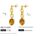 Tiger eye stone earrings in gold stainless steel with detailed product measurements - Tiger Eye Earrings (NB-E1685)