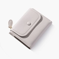 Women short lavender lychee pattern leather wallet with snap button and zipper closure - White