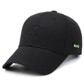 Berretto da baseball nero in tela con ricamo R 3D e scritte laterali verde neon - Regolabile / Nero con ricamo nero
