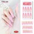 Pink gradient French press-on nails set in model F781-10 with 24 pieces of nail tips - F781-10/Long Ballerina/Pink Gradient French