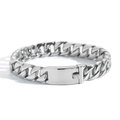 Gepolijste zilveren roestvrijstalen Cubaanse schakelarmband met platte rechthoekige sluiting - 12mm Zilver / 8,5 inch (21,5 cm)