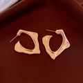 Irregular gold-tone geometric vintage earrings with textured surface on velvet - 59# Silver Earring Post - Gold - Irregular - Bright Gold Geometric Texture