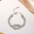 Bracciale a nodo in maglia serpente d'argento in acciaio inossidabile con chiusura a moschettone - Bracciale con catena a serpente annodata (7968) / Color Acciaio