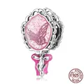 Pink princess mirror charm in 925 sterling silver with butterfly and glitter details - 925 Silver / Magic Mirror Style (SCC2205)