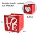 Red 28cm cube gift bag with white LOVE print and grey silk handles for floral packaging - LOVE Heart Red 28*28*28