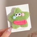 Barrette étoile en peluche verte avec yeux de dessin animé sur carte blanche - Environ 6,5 cm / 2# Pince à Cheveux Étoile Bouche de Saucisse Verte