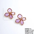 Elegant gold flower earrings with purple faceted petals and sparkling white crystal centers - 08 Gold + White Zircon - Deep Purple