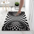 Detail view of the 3D optical illusion black and white checkerboard absorbent mat - Dark Gray