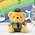 Close-up of a small plush teddy bear wearing a detailed grey police uniform and black cap - 14cm (Gold Lobster Clasp) / Army Style