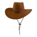 Brown faux suede western cowboy hat with braided strap and adjustable chin cord - 56-58cm / Light Coffee