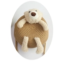 Cute children's straw circle crossbody bag with a plush bear face and thin strap - Single Bag / Khaki