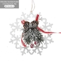 White glitter snowflake ornament with pine cone and berries, size 12.5x12.5cm - White Type F - Glitter Snowflake