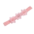 Detailed view of pink chiffon lace baby headband with three floral pearls embroidery - Pink Bead Flower with Lace