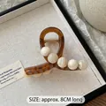 Eleganter 8cm bernsteinfarbener Haarklammer-Clip mit stilvollen Perlenakzenten - Cremeweiß Perlen Haarklammer
