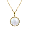 Bohemian 925 silver necklace featuring a round white mother of pearl pendant in gold - White Shell White Gold Plated Approx. 3.1g