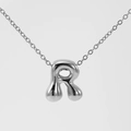 Polished silver titanium steel bubble letter R pendant necklace with cable chain - Silver-Letter R