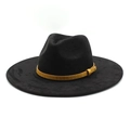 Cappello Fedora in pelle scamosciata nera con fascia gialla coccodrillo e borchie dorate - M (56-59cm) / Nero Pelle Scamosciata