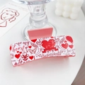 Pink heart patterned square hair claw clip with Cupid and romantic lettering - Cupid's Love - Rectangle