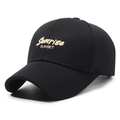 Black cotton baseball cap with Sunrise Sunset embroidery and a curved brim for sun protection - Adjustable / Black with Gold Embroidery