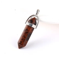 Hexagonal red and black spotted stone bullet pendant with silver metal clasp - Mahogany Obsidian