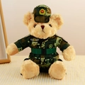 Soft plush teddy bear dressed in a detailed camouflage military uniform with matching cap - Camouflage Bear - Brown
