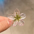 Sparkly translucent pink plumeria flower hair claw clip with golden glitter finish - Transparent Glitter Grass Green