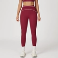 Leggings da yoga rosso scuro a vita alta con bordi bianchi, vestibilità aderente fitness - S / Rosso Ciliegia