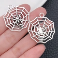 Silver spider web metal charms with spider and skull details for DIY jewelry making - Large Spider Web 26x30mm