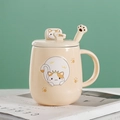 Set mug en céramique chaton orange avec couvercle et cuillère en patte de chat mignon - Chaton Orange / Jaune