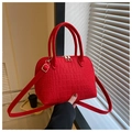 Red crocodile embossed felt shell bag with golden zipper and adjustable shoulder strap - Red