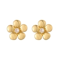 Squisiti orecchini a lobo a fiore placcati in oro con cinque petali e zircone centrale - Petali di fiori dorati 1 paio