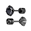 Clous d'oreilles minimalistes en acier noir avec zircon noir rond et sertissage à 4 griffes - 2mm (1 Pièce) / Noir Zirconium Noir