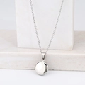 Polished silver stainless steel round locket pendant necklace on marble surface - Round Smooth 13.5*16/Steel
