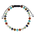 Detail of adjustable tiger eye bead bracelet with colorful natural stones on white back - Seven Chakra Stone Bracelet