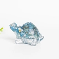 Cute turtle statue crafted with blue crystal resin and golden flakes for desk decor - Blue Apatite + Gold Foil