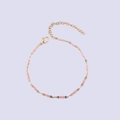 Adjustable golden stainless steel lip chain with pink enamel charms for women - Gold+Pink