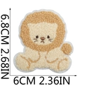 Detail view of lion embroidery patch with orange fleece texture and 6.8cm size measurements - Style 3 (Cartoon Lion)