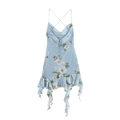 Rückenfreies Blumen-Trägerkleid in Hellblau mit Kreuzgurten und Rüschensaum-Detail - S / Hellblau