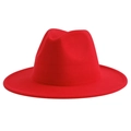 Classic red wide-brim wool fedora hat for men and women in elegant jazz style - M (56-58cm) / Red