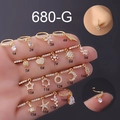 Nasenring-Set vergoldet mit 18 Designs und funkelnden Anhängern aus Zirkonia-Tropfen - Herz Stil (1#) / Gold