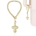 Golden letter T charm for tumbler handle with sparkling zircons on Cuban link chain - Letter T