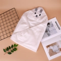 Soft white coral fleece hooded baby towel with cute bear embroidery and 3D ears - White Bear
