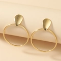 Boucles d'oreilles cercle doré poli avec clou en métal brossé au style minimaliste - Larme / Créole Goutte Or (S334)