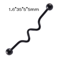 Black wavy stainless steel industrial barbell piercing with ball ends 1.6x35x5x5mm - Black - W Shape