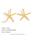 Pendientes de estrella de mar en acero inoxidable chapado en oro de 18K con textura martillada - Pendientes de Botón de Estrella de Mar Martillada - Dorado