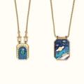 Vintage gold necklaces with blue enamel alien and Saturn star pendants - Alien