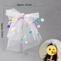 Bunter Bommel-Geburtstag-Haarreif mit weißer Netzschleife, Höhe ca. 34,8 cm - Dopamin bunte Bommel Schleier Clip