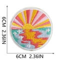 Close-up of 6cm round colorful sunset embroidery patch with vibrant stitching details - Multicolor Sunset Round (C3XL-125-09)