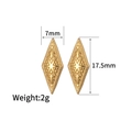 Macro shot of gold geometric rhombus earrings with star engraving and size dimensions - Gold Geometric Rhombus Large